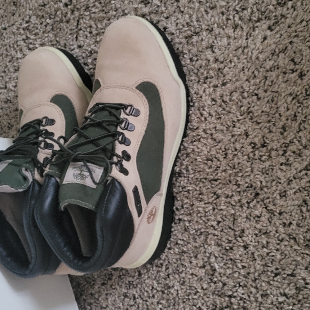 Men's Tan and Green Timberland Boots